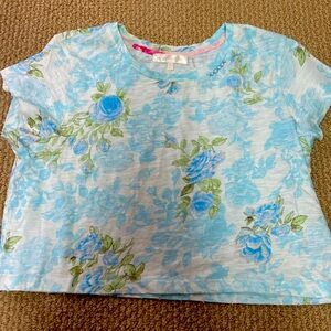 Loveshackfancy Rubin tee shirt top blue green floral print NWOT L